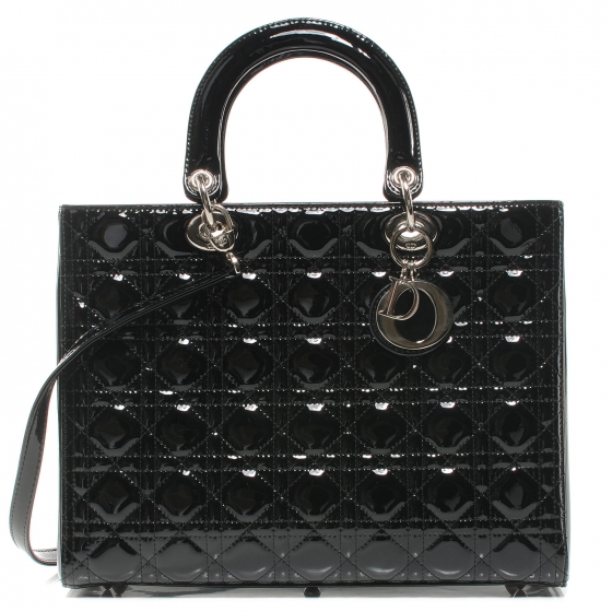 CHRISTIAN DIOR Patent Cannage Large Lady Dior Black 50614