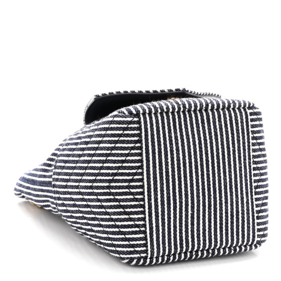 SAINT LAURENT Canvas Striped Mini Joe Bucket Bag Deep Marine