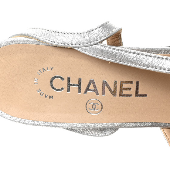 CHANEL☆ミュール☆25cm CHANEL Metallic Lambskin Grosgrain Cap Toe CC Slingback