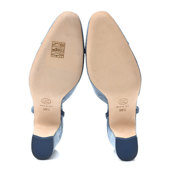 CHANEL Denim Cap Toe Denim Slingback Pumps 36.5 Blue 1269151