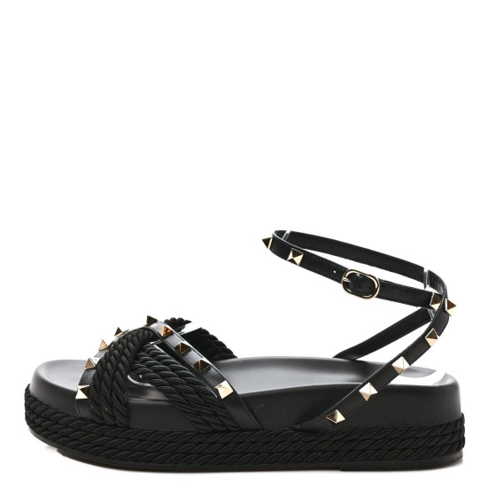 VALENTINO GARAVANI Calfskin Rockstud Torchon Espadrille