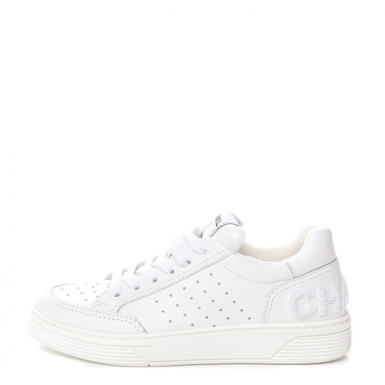 CHANEL Calfskin Womens Logo Sneakers 38 White