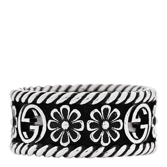 GUCCI Sterling Silver Interlocking G Flower Ring 50 5.25