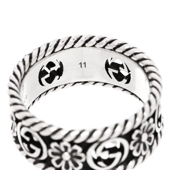 GUCCI Sterling Silver Interlocking G Flower Ring 50 5.25