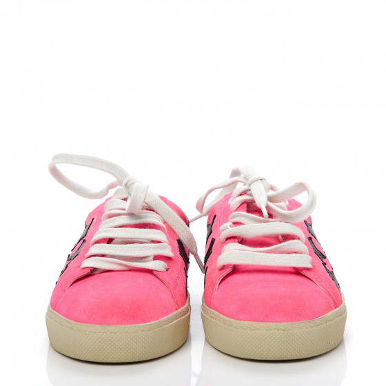 SAINT LAURENT Suede Star Court Sneakers 35 Pink Black 718855