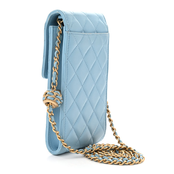 CHANEL Lambskin Quilted Pearl Crush Phone Holder With Chain