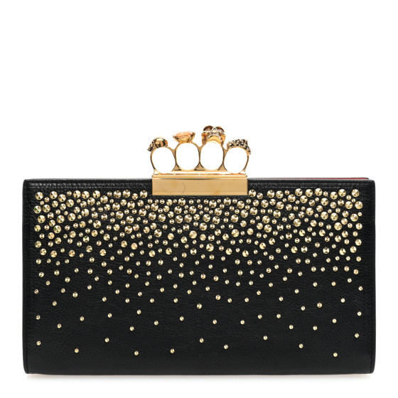 ALEXANDER MCQUEEN ハンクフラットミュル 733188WHSWD 5482 ALEXANDER MCQUEEN Calfskin Studded Knuckle Flat Clutch Black
