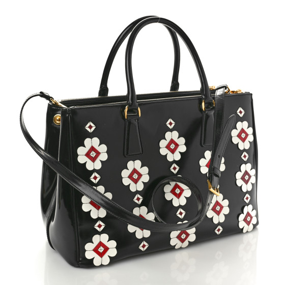 PRADA Spazzolato Floral Medium Galleria Double Zip Tote