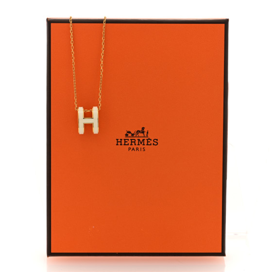 HERMES Lacquered Gold Pop H Pendant Necklace White 1681893