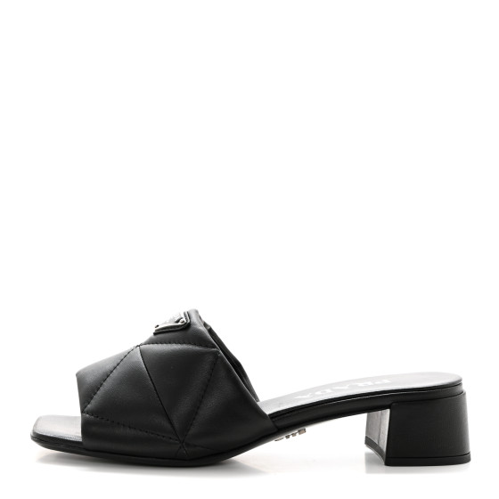 PRADA Nappa Metal Triangle Logo Quilted Block Heel Slide