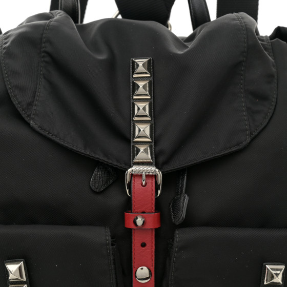 PRADA Nylon New Vela Studded Backpack Black Fuoco 1537494