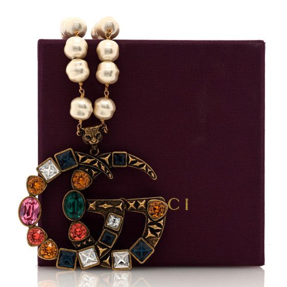 GUCCI ゴールド パール 約40cm Gucci Interlocking long pearl necklace in light gold-toned