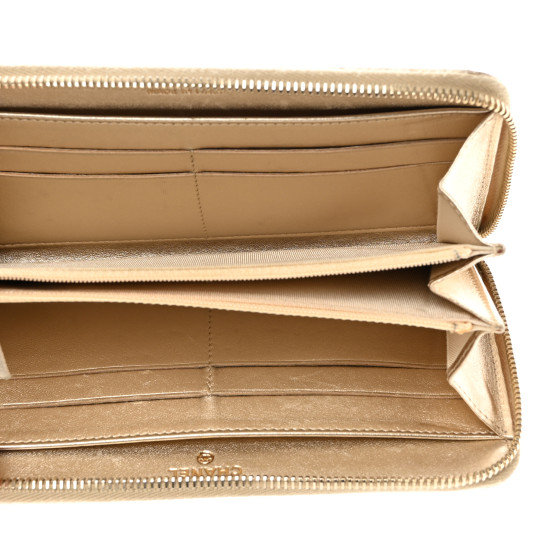 CHANEL Metallic Lambskin Quilted Large Gusset Zip Around