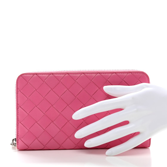 BOTTEGA VENETA Nappa Intrecciato Zip Around Wallet Rosa
