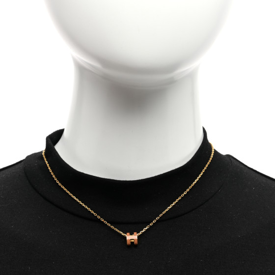 HERMES Lacquered Gold Mini Pop H Pendant Necklace New Gold