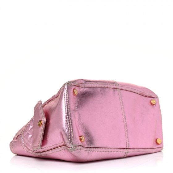 CELINE Metallic Lambskin Quilted Boogie Satchel Pink 1069784