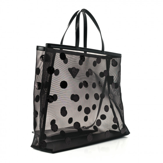 【関税送料込】Prada Polka Dot Mesh & Leather Tote ブラック PRADA Mesh Sequin Polka-Dot Tote Bag Black 1070316