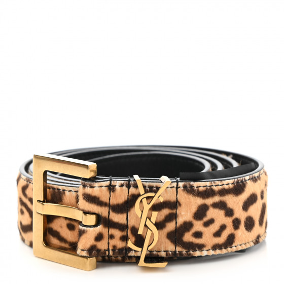 SAINT LAURENT Calf Hair Leopard Print Monogram Square Buckle