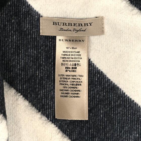 BURBERRY Cashmere Check Triangle Bandana Scarf Natural White