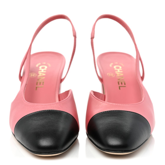CHANEL Iridescent Lambskin Cap Toe CC Slingback Pumps 39