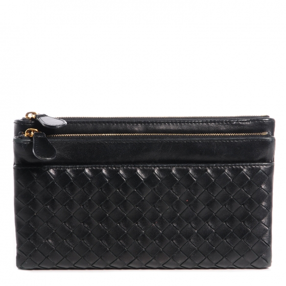 長財布 BOTTEGA VENETA BLACK NAPPA LEATHER WALLET BOTTEGA VENETA Nappa Intrecciato Double Zip Clutch Wallet