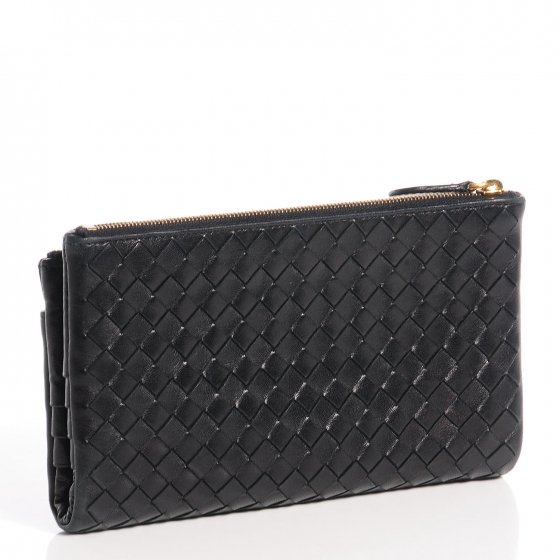 長財布 BOTTEGA VENETA BLACK NAPPA LEATHER WALLET BOTTEGA VENETA Nappa Intrecciato Double Zip Clutch Wallet