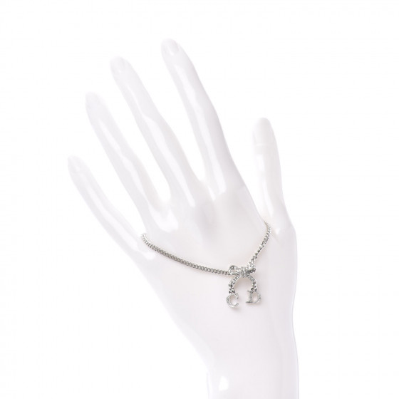 CHRISTIAN DIOR Crystal Bow CD Logo Bracelet Silver 610054