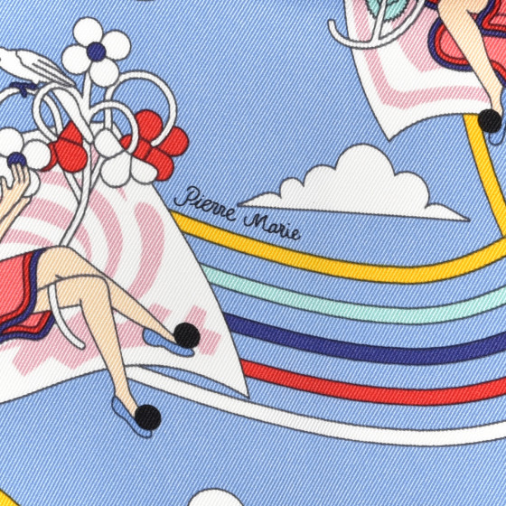 HERMES Silk Carres Volants Scarf 70 Bleu Myosotis White