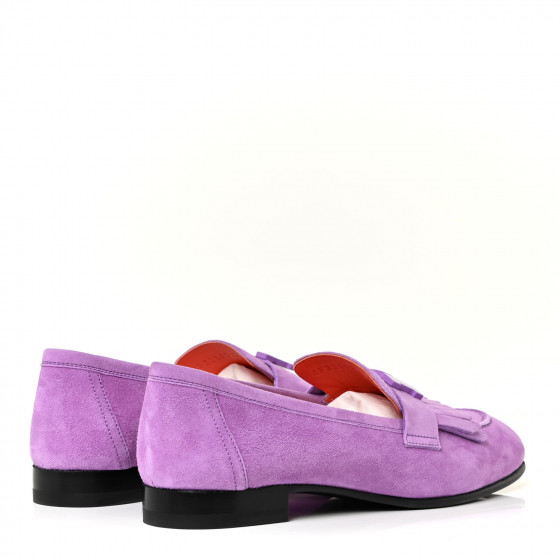 HERMES Suede Goatskin Womens Royal Loafers 36 Violet Parme
