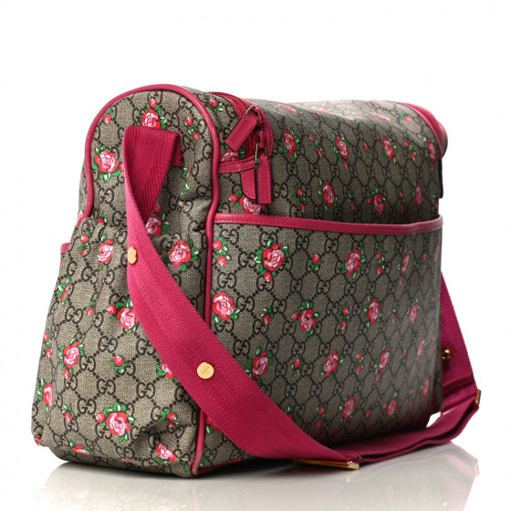 【GUCCI 】GG Supreme Canvas Mother’s Bag ROSE GUCCI GG Supreme Monogram Rose Bud Diaper Bag Pink 526716