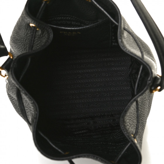 PRADA Vitello Daino Bucket Bag Black 958319 | FASHIONPHILE
