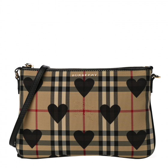 BURBERRY Horseferry Check Heart Print Crossbody Clutch Bag