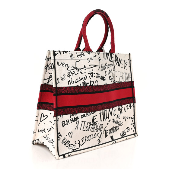 Dior★Dior Large DiorAmour Graffiti Book Tote BAG CHRISTIAN DIOR Canvas Embroidered Large Dioramour Graffiti