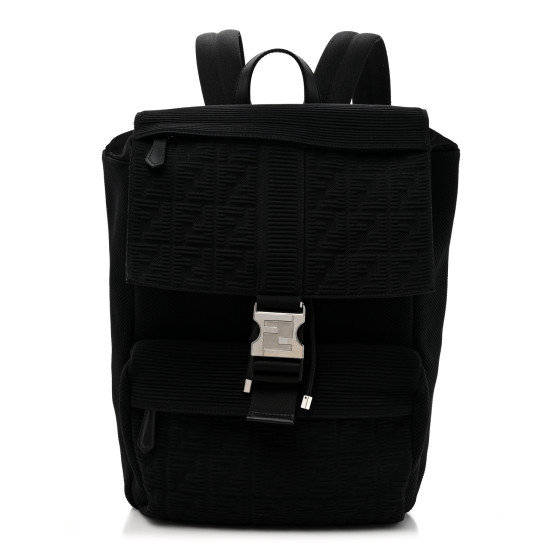 ★関税込★FENDI★Fendiness FF Fabric Medium Backpack Black★ FENDI Fabric Jacquard Mesh FF Medium Fendiness Backpack