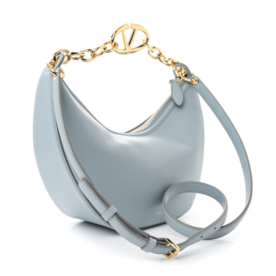 ショルダーバッグ・ポシェット VALENTINO Light blue leather small Hobo VLogo Moon handbag Valentino Garavani Small V Logo Moon Hobo Bag in Grainy
