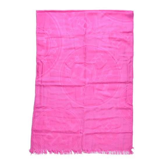 HERMES Cashmere Silk Jacquard New Libris Scarf Pink 328478