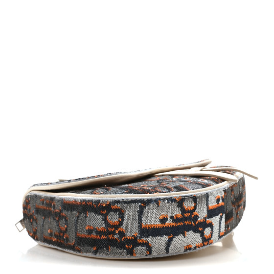 CHRISTIAN DIOR Sequin Oblique Mens Saddle Bag Blue Orange