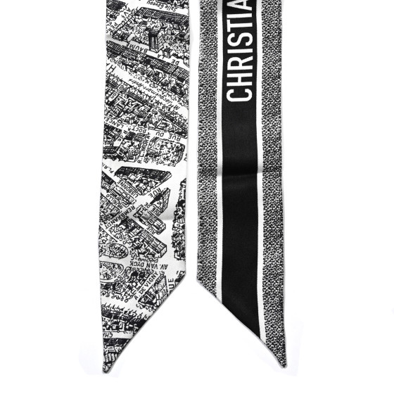 Christian Dior ミッツァ plan de paris Plan de Paris Mitzah Scarf White and Black Silk Twill | DIOR