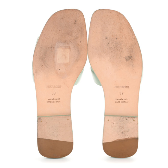 HERMES Calfskin Oran Sandals 39 Vert D'eau 1689065