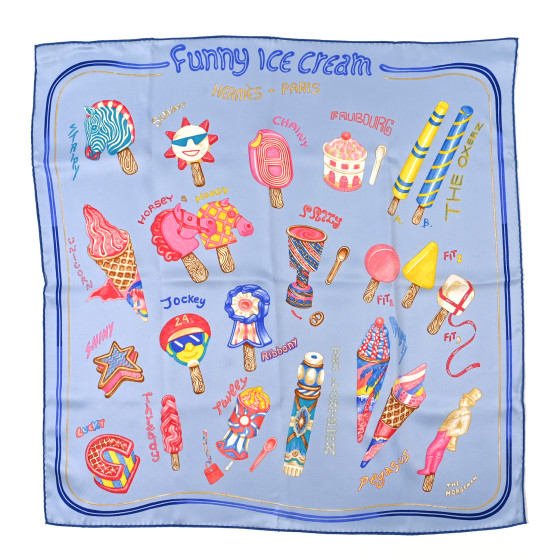 HERMES Silk Funny Ice Cream Scarf 70 Bleu Ciel Rose Bonbon