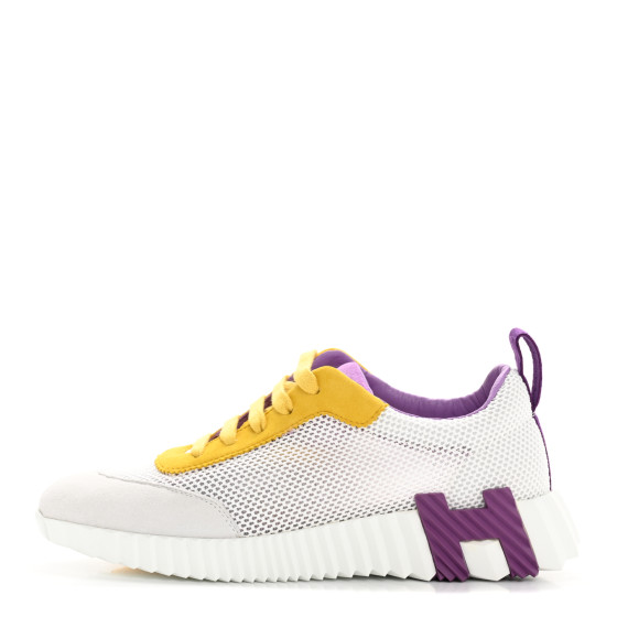 HERMES Air Mesh Suede Goatskin Bouncing Sneakers 36 White