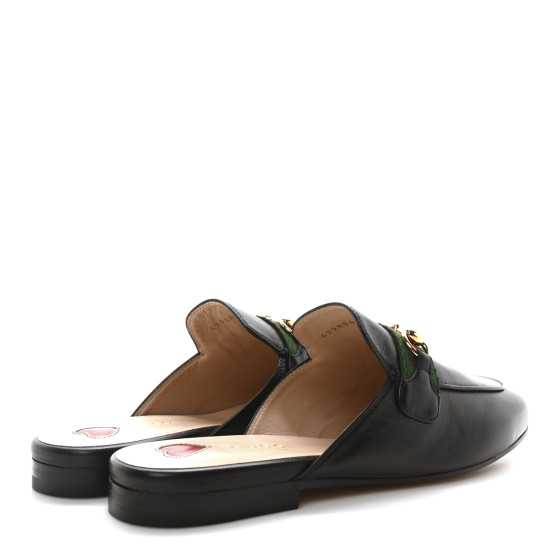 GUCCI Malaga Kid Web Womens Princetown Slippers 37 Black