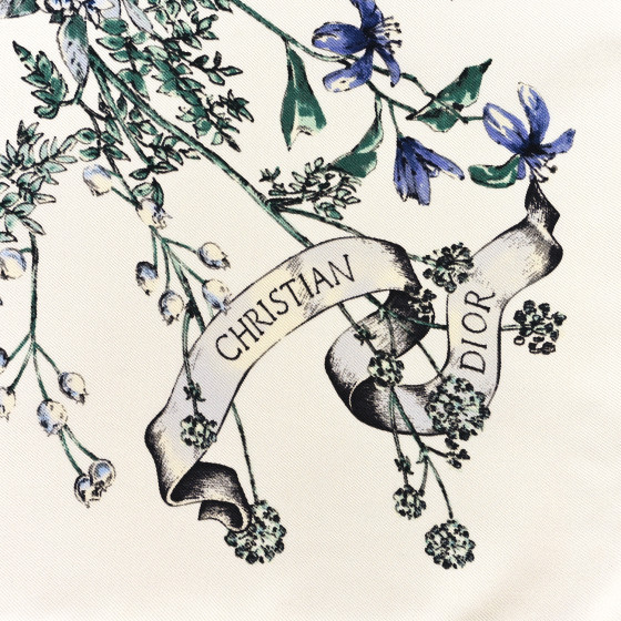 CHRISTIAN DIOR Silk D Floral 90 Square Scarf White Blue