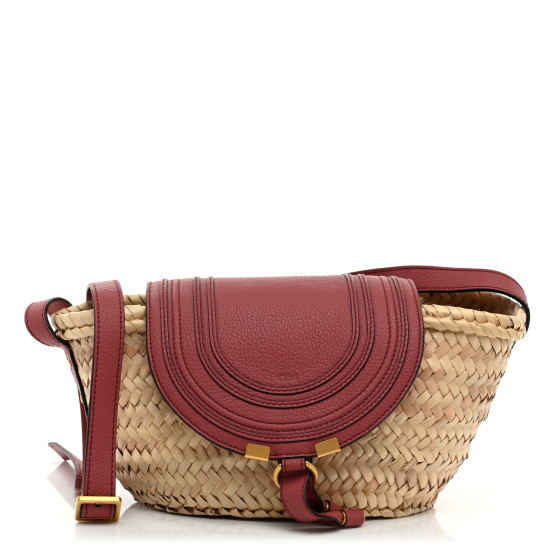 CHLOE Raffia Calfskin Marcie Basket Faded Rose 1699666