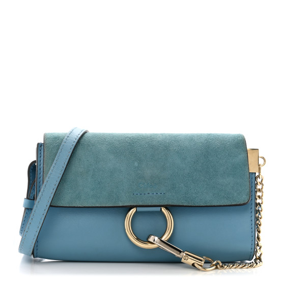 CHLOE Suede Calfskin Faye Wallet On Strap Vinyl Blue 1705454