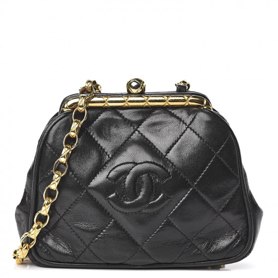 CHANEL Lambskin Quilted CC Small Kisslock Evening Bag Black