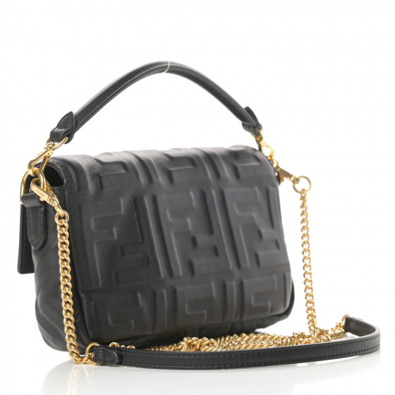 FENDI Nappa FF 1974 Embossed Mini Baguette Black 756873