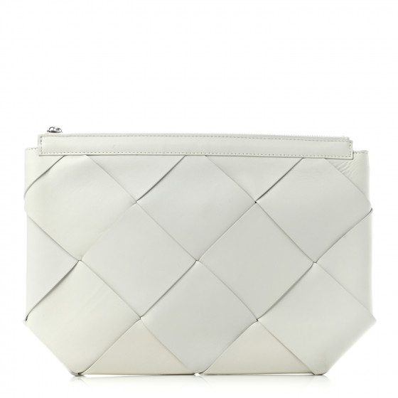 BOTTEGA VENETA Nappa Maxi Intreccio Woven Pouch Clutch White