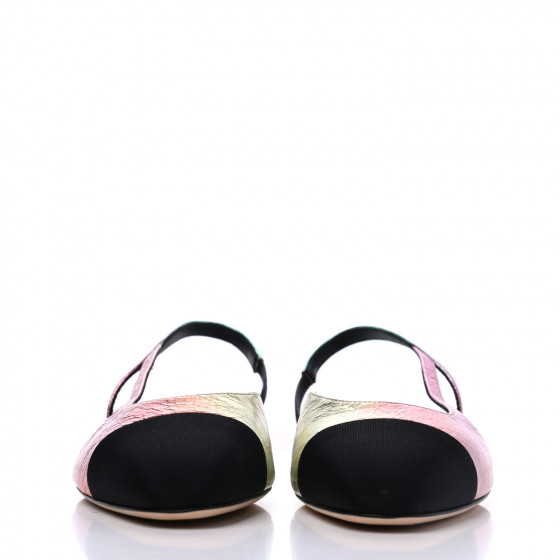 CHANELリボングラデーション1ロール CHANEL Laminated Calfskin Grosgrain Cap Toe CC Slingback