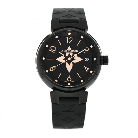 LOUIS VUITTON Stainless Steel Rubber Diamond 34mm Tambour